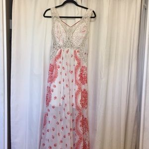 Free People Red & White Rose Maxi Dress